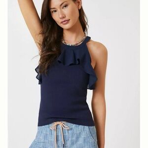 Anthropologie Maeve Ruffled Rib Halter Tank
